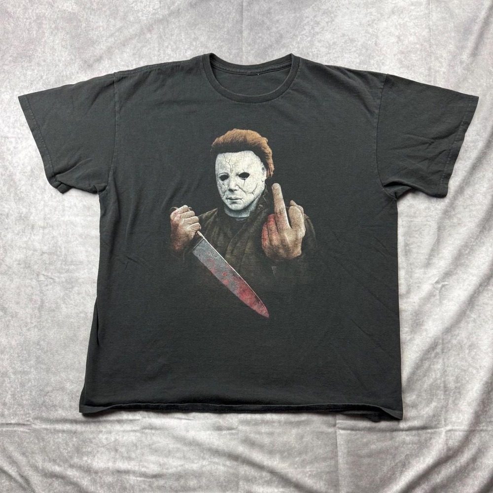 Michael Myers Halloween Horror Graphic Tee Shirt Faded Black Mens XL